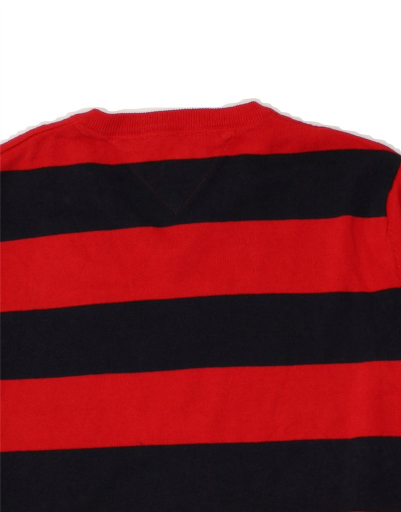 TOMMY HILFIGER Mens V-Neck Jumper Sweater Large Red Striped Cotton | Vintage Tommy Hilfiger | Thrift | Second-Hand Tommy Hilfiger | Used Clothing | Messina Hembry 