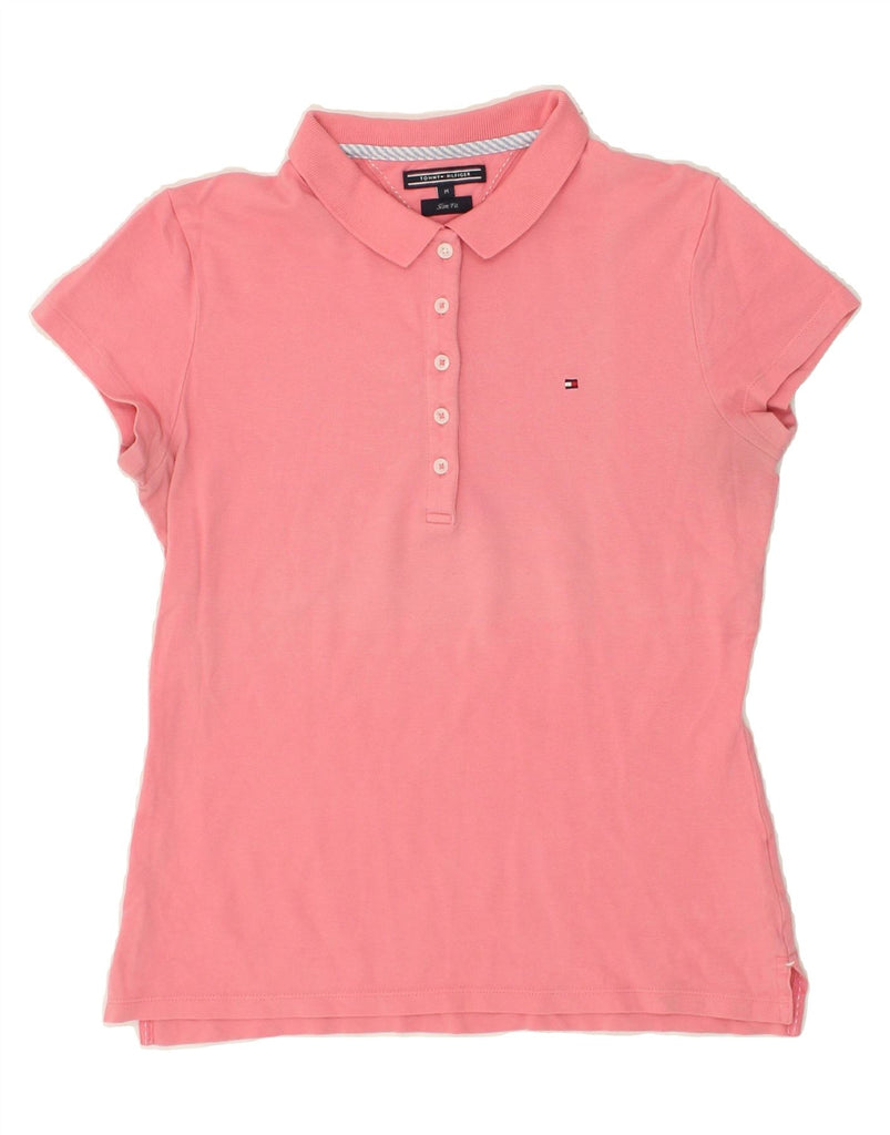 TOMMY HILFIGER Womens Slim Fit Polo Shirt UK 12 Medium Pink Cotton | Vintage Tommy Hilfiger | Thrift | Second-Hand Tommy Hilfiger | Used Clothing | Messina Hembry 