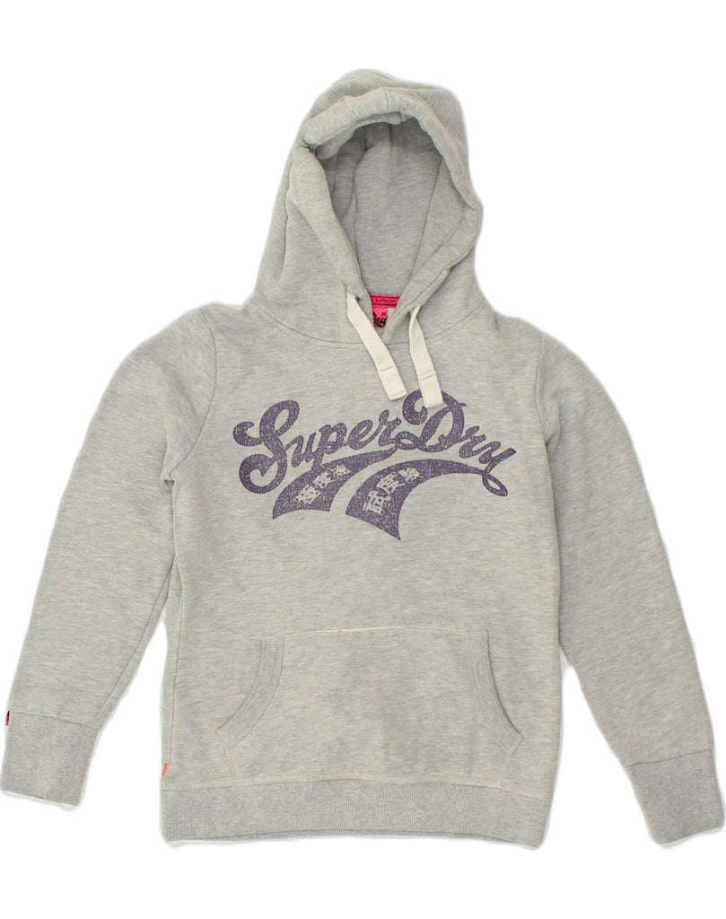 SUPERDRY Womens Graphic Hoodie Jumper UK 14 Medium Grey Cotton | Vintage Superdry | Thrift | Second-Hand Superdry | Used Clothing | Messina Hembry 