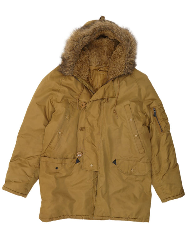 Vintage Mens Hooded Parka Jacket UK 40 Large Beige