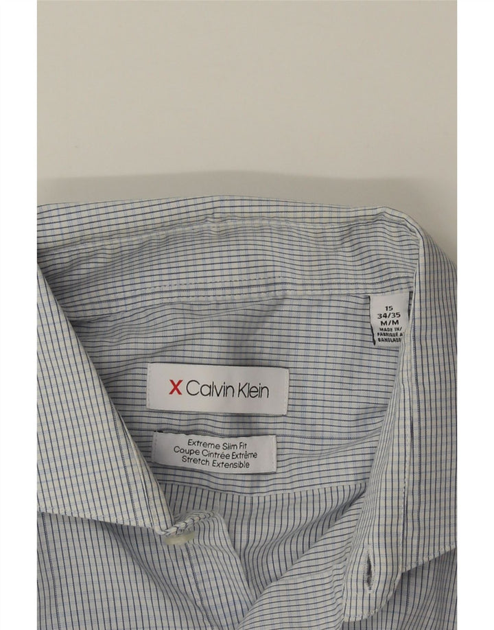 Calvin Klein Mens Extra Slim Fit Shirt Size 15 Medium Blue Check