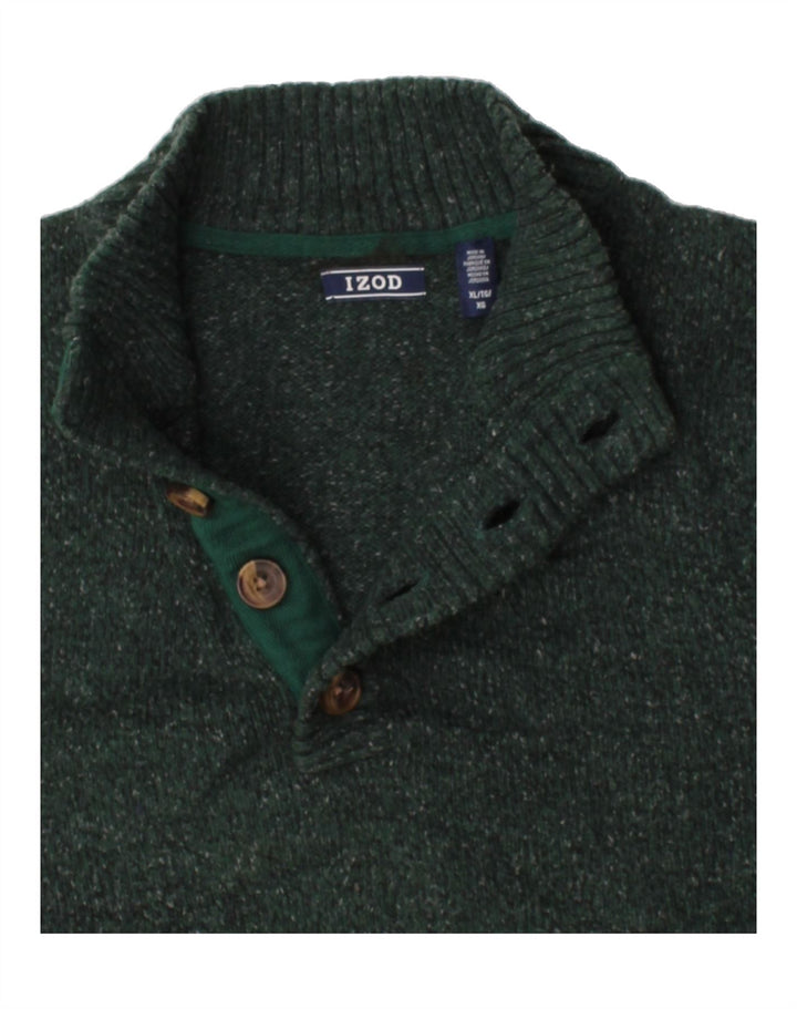 IZOD Mens Button Neck Jumper Sweater Medium Green Flecked Acrylic Vintage Izod and Second-Hand Izod from Messina Hembry 