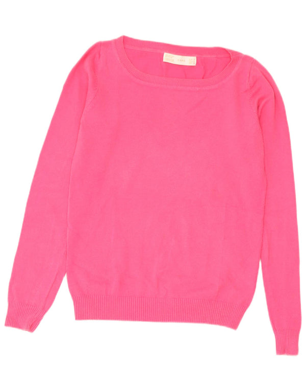 Zara Womens Boat Neck Jumper Sweater UK 12 Medium Pink Cotton