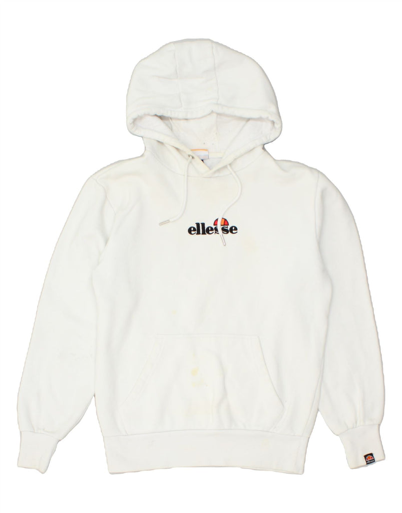 ELLESSE Womens Oversized Hoodie Jumper UK 10 Small White Cotton | Vintage Ellesse | Thrift | Second-Hand Ellesse | Used Clothing | Messina Hembry 