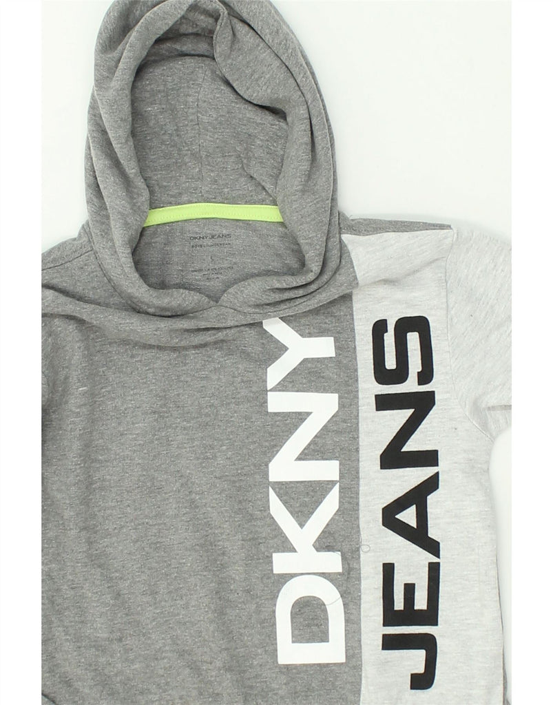 DKNY Boys Graphic Hoodie Jumper 4-5 Years Grey Colourblock Cotton | Vintage Dkny | Thrift | Second-Hand Dkny | Used Clothing | Messina Hembry 