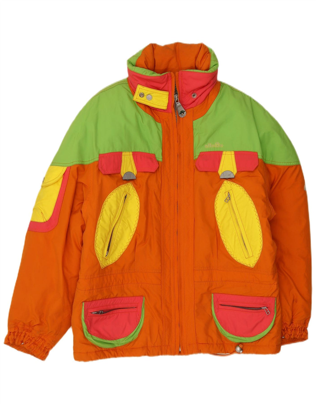 Ellesse Womens Hooded Oversized Ski Jacket IT 42 Medium Orange Colourblock