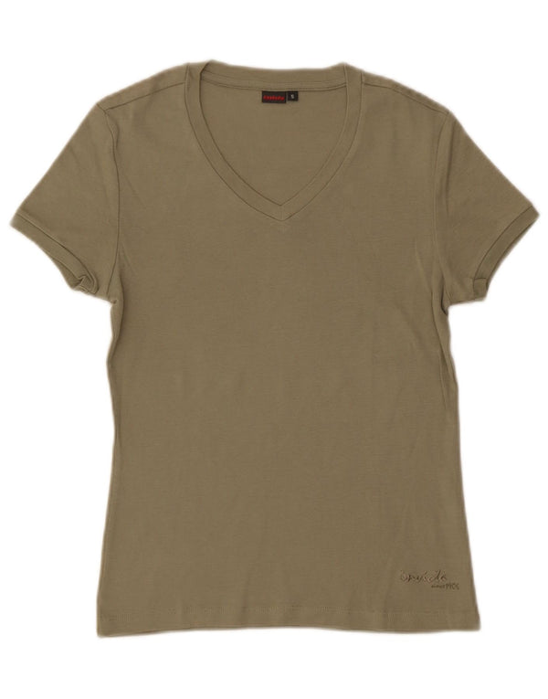 Invicta Womens T-Shirt Top UK 8 Small Khaki Cotton