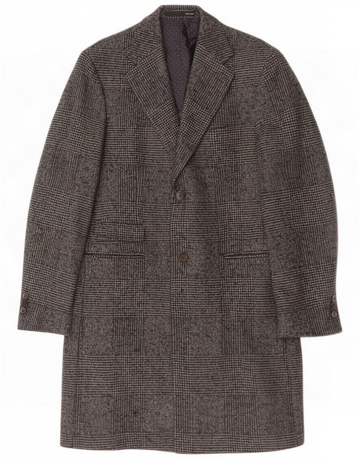 Paoloni Mens Overcoat IT 52 XL Grey Houndstooth Virgin Wool