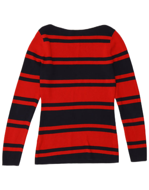Tommy Hilfiger Womens Boat Neck Jumper Sweater UK 10 Small Red Striped