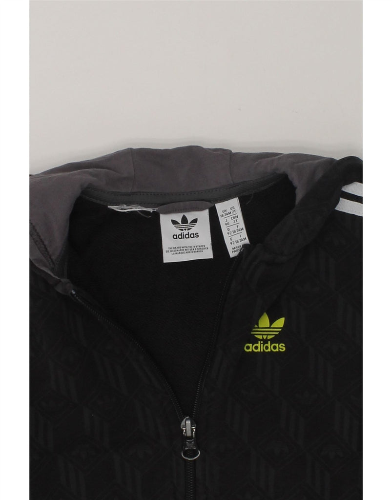 ADIDAS Baby Boys Zip Hoodie Sweater 18-24 Months Black Geometric Cotton | Vintage Adidas | Thrift | Second-Hand Adidas | Used Clothing | Messina Hembry 