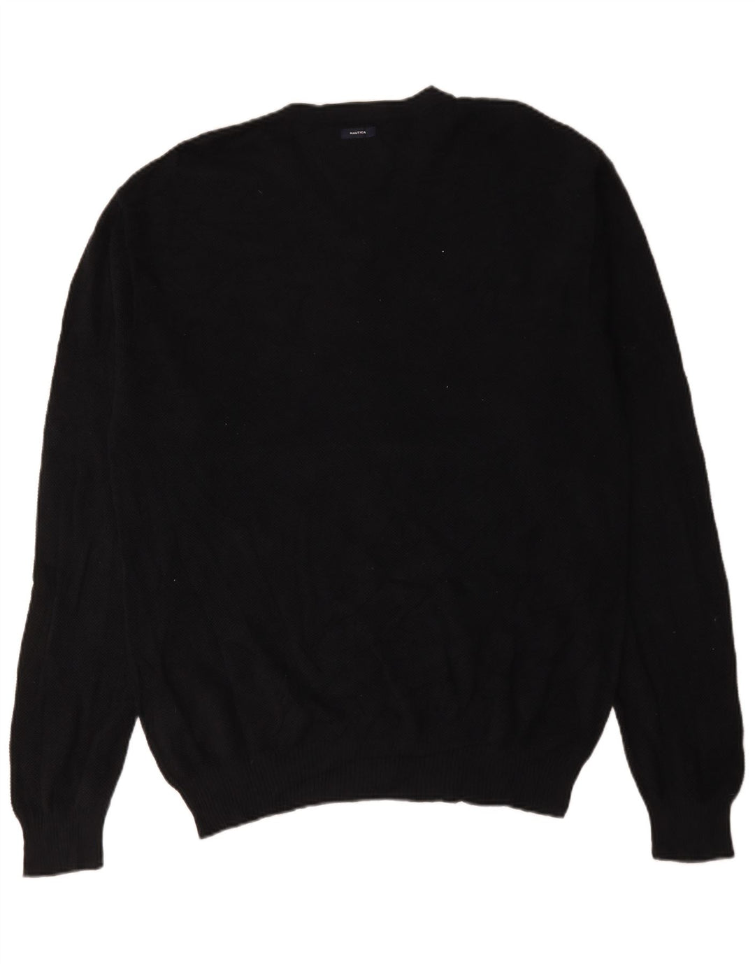 Nautica Mens V-Neck Jumper Sweater Large Black Cotton