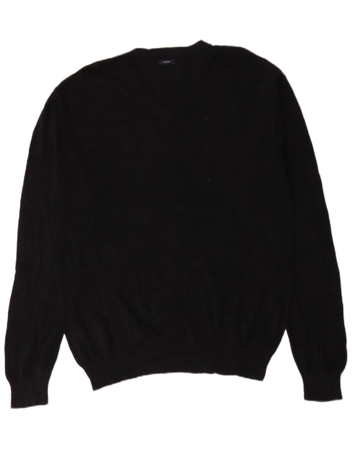 Nautica Mens V-Neck Jumper Sweater Large Black Cotton