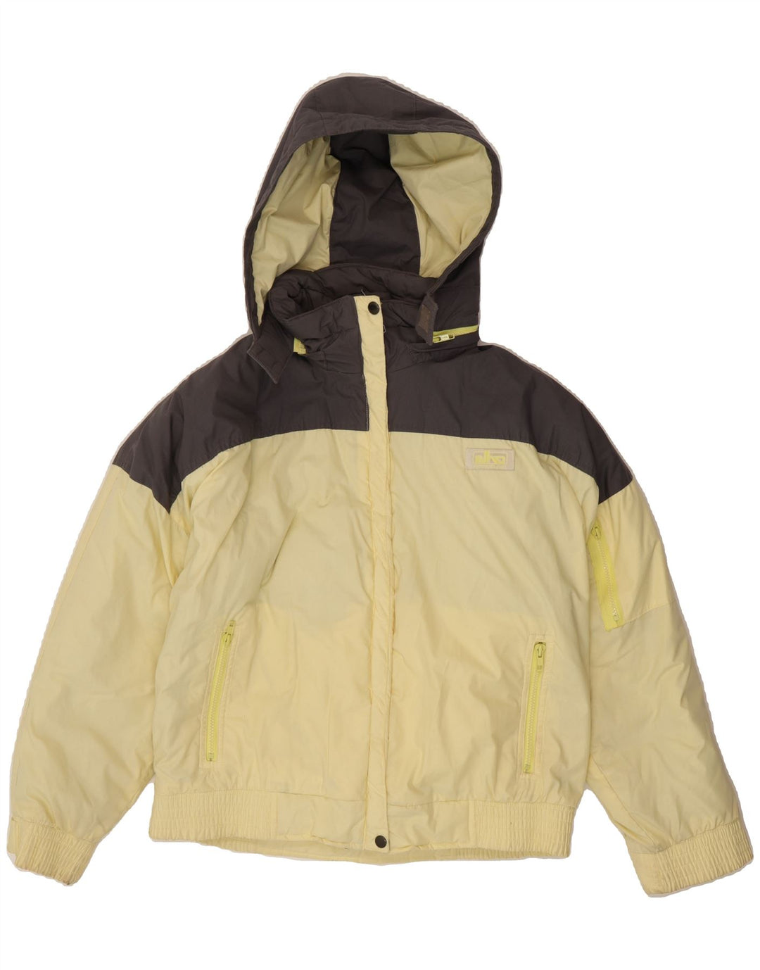 ELHO Womens Hooded Windbreaker Jacket IT 46 Large Yellow Colourblock Vintage Elho and Second-Hand Elho from Messina Hembry 