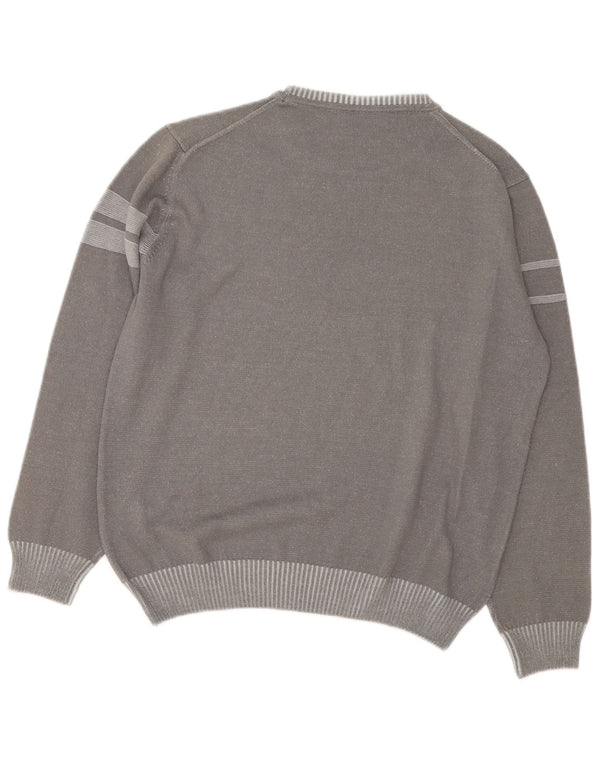 Navigare Mens Crew Neck Jumper Sweater Large Grey Striped Cotton