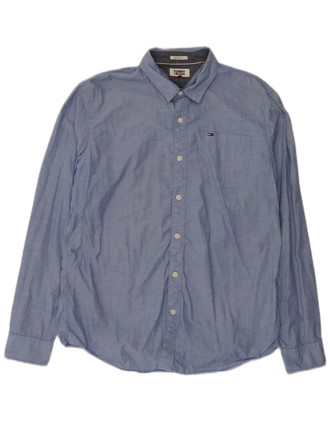 Tommy Hilfiger Mens Regular Fit Shirt Large Blue Cotton