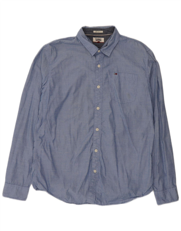 Tommy Hilfiger Mens Regular Fit Shirt Large Blue Cotton