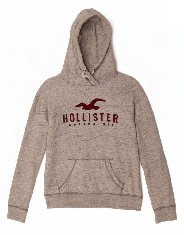Hollister Womens Graphic Hoodie Jumper UK 6 XS Grey Flecked