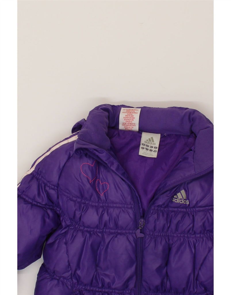 ADIDAS Girls Hooded Padded Jacket 5-6 Years Purple Polyester Vintage Adidas and Second-Hand Adidas from Messina Hembry 