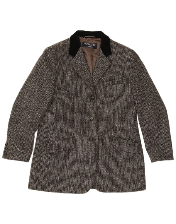 Max Mara Womens Weekend 3 Button Blazer Jacket UK 16 Large Grey Herringbone