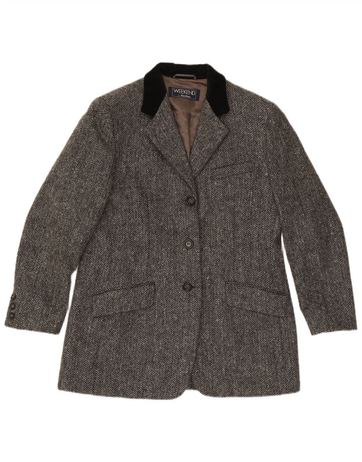 Max Mara Womens Weekend 3 Button Blazer Jacket UK 16 Large Grey Herringbone