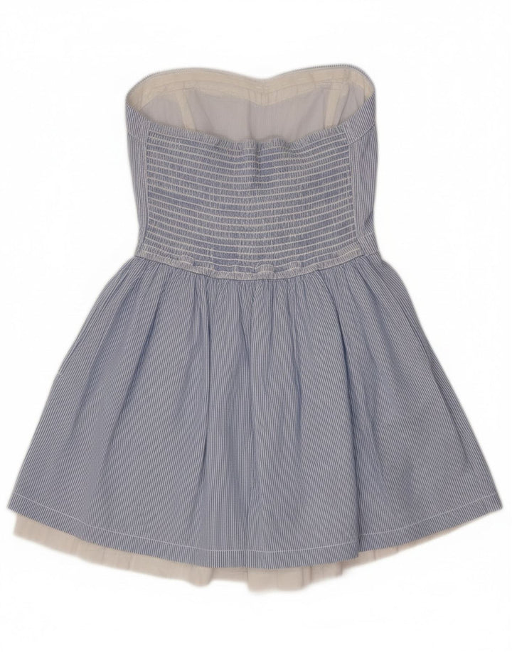 Superdry Womens Sleeveless Tunic Top UK 8 Small Blue Pinstripe Cotton