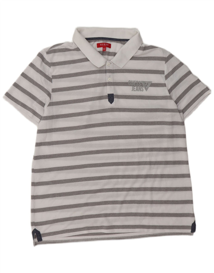 Guess Mens Polo Shirt 2XL White Striped