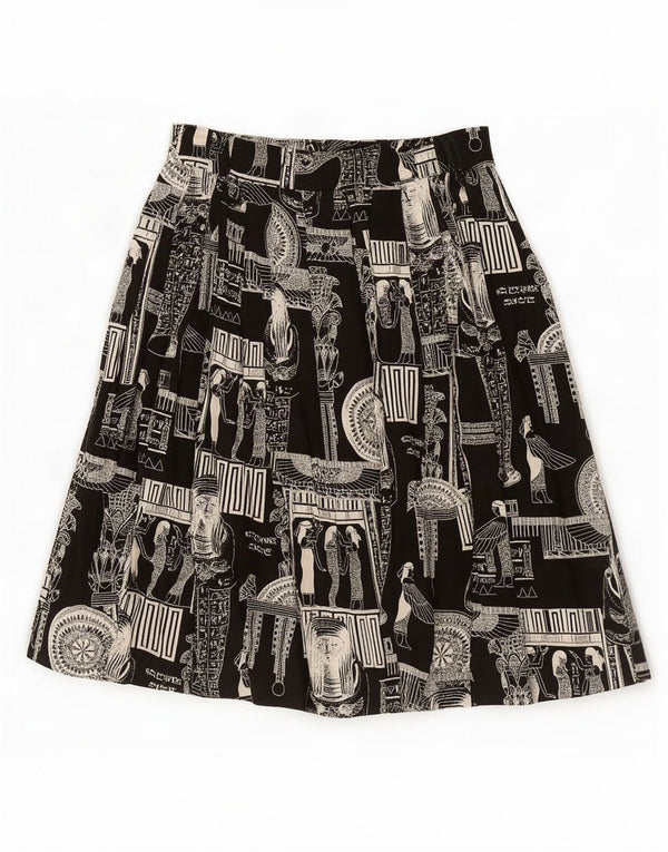 Vintage Womens Graphic A-Line Skirt Large W32 Black Viscose