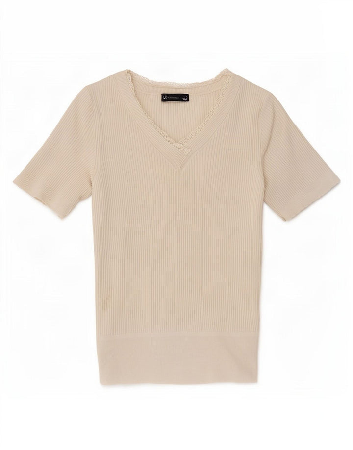 Marks & Spencer Womens T-Shirt Top UK 8 Small Off White Acrylic