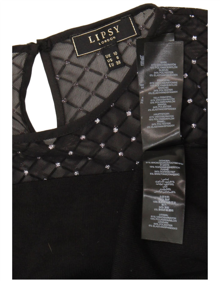 Lipsy Womens Long Sleeve Blouse Top UK 10 Small Black Viscose