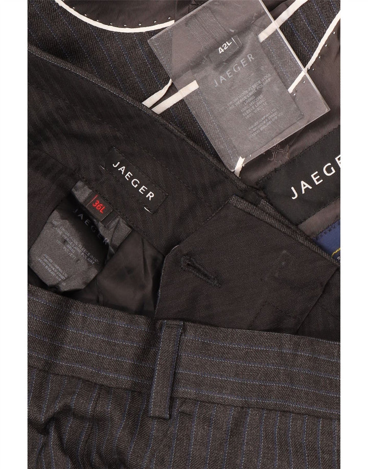 Jaeger Mens 2 Button 2 Piece Suit UK 42 XL W36 L34 Grey Pinstripe Classic