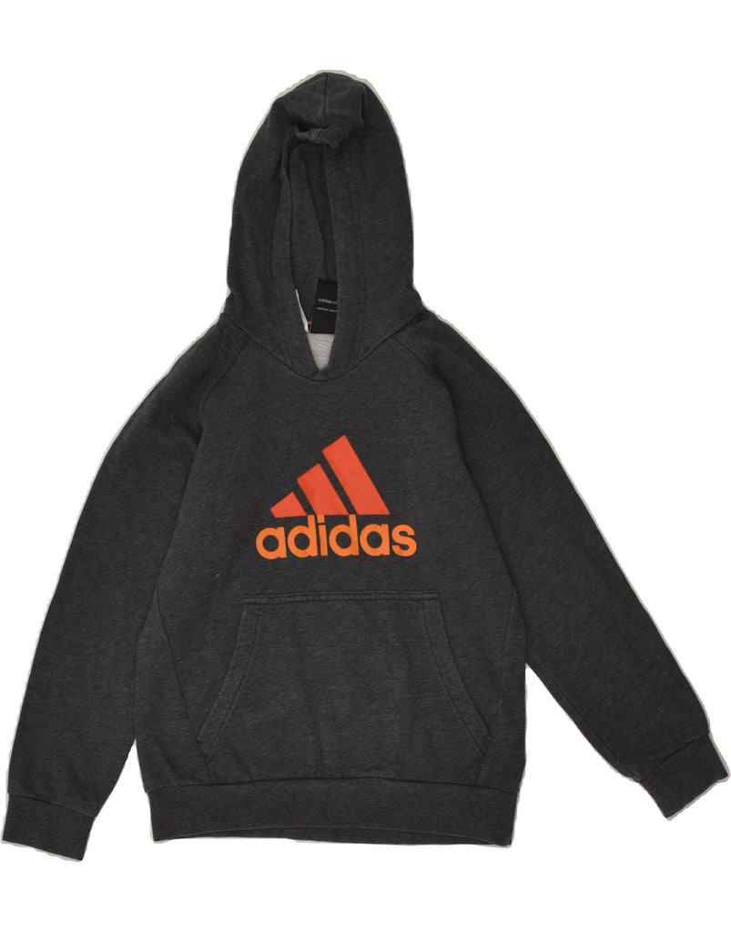 ADIDAS Boys Graphic Hoodie Jumper 9-10 Years Grey Cotton | Vintage Adidas | Thrift | Second-Hand Adidas | Used Clothing | Messina Hembry 