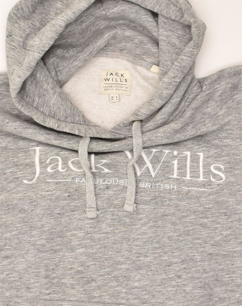 JACK WILLS Womens Graphic Hoodie Jumper UK 8 Small  Grey Cotton | Vintage Jack Wills | Thrift | Second-Hand Jack Wills | Used Clothing | Messina Hembry 