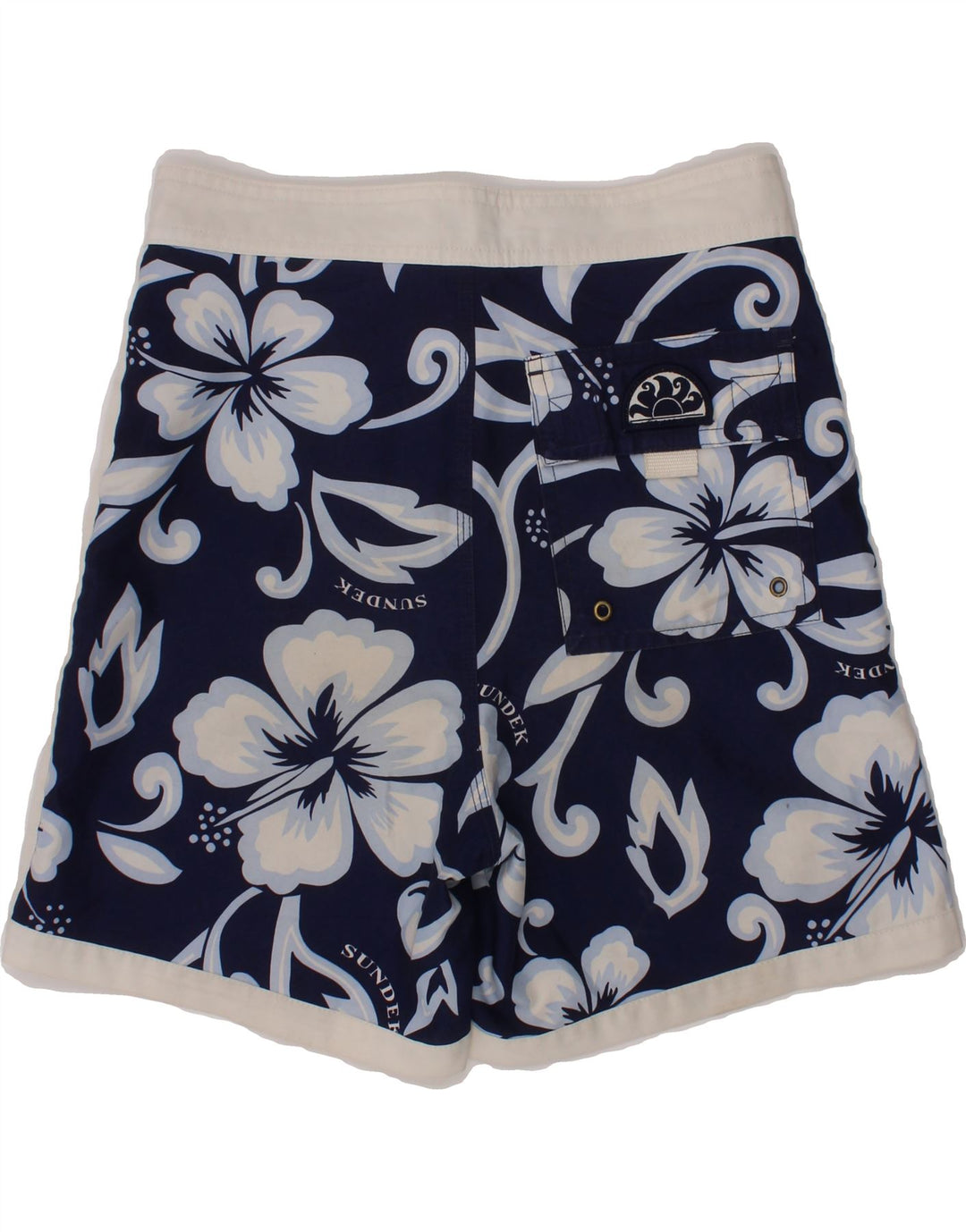SUNDEK Boys Swimming Shorts 13-14 Years  Navy Blue Floral Polyester Vintage Sundek and Second-Hand Sundek from Messina Hembry 