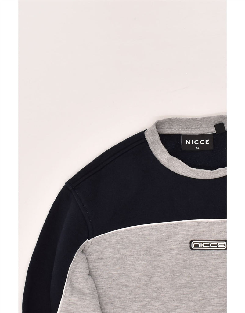NICCE Mens Graphic Sweatshirt Jumper XS Grey Colourblock Cotton | Vintage Nicce | Thrift | Second-Hand Nicce | Used Clothing | Messina Hembry 