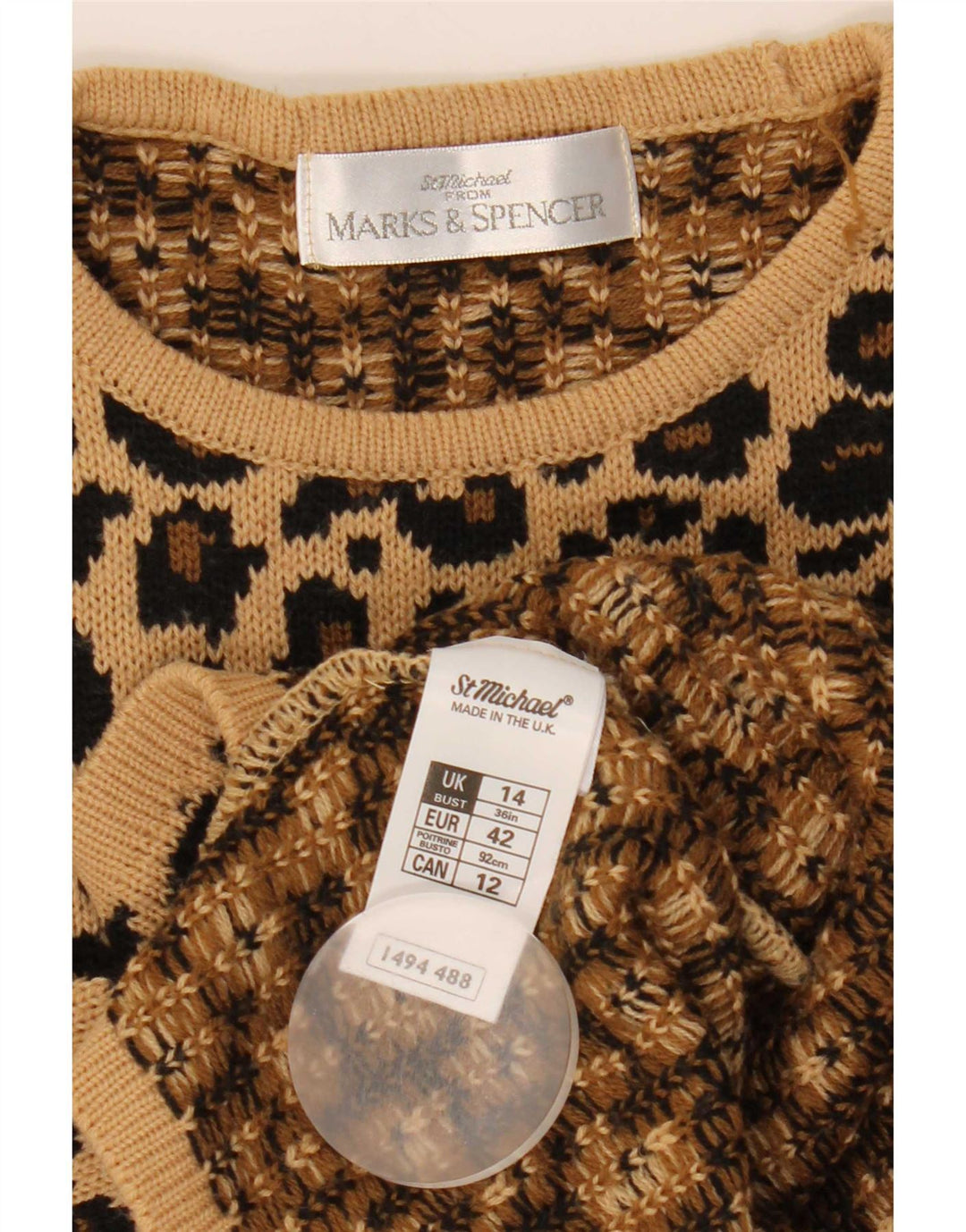 Marks & Spencer Womens Crew Neck Jumper Sweater UK 14 Large Brown