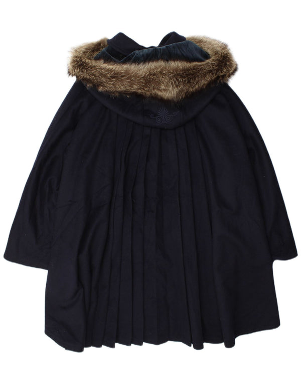 Mabrun Womens Hooded Oversized Overcoat IT 44 Medium Navy Blue Wool