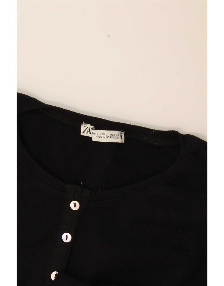 Zara Womens Top Long Sleeve UK 14 Large Black