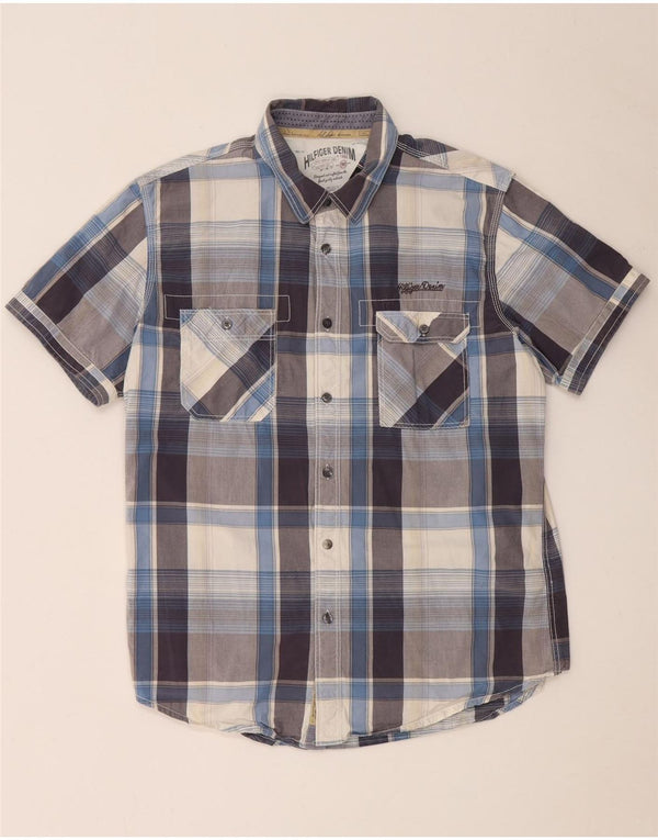Tommy Hilfiger Mens Short Sleeve Shirt Large Blue Check Cotton