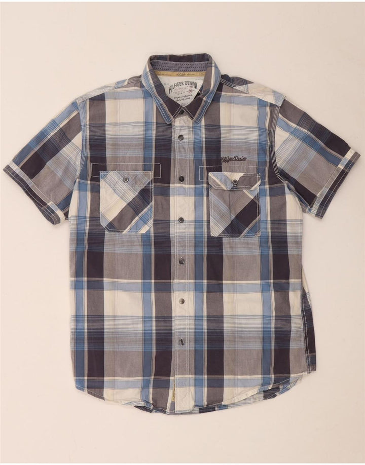 Tommy Hilfiger Mens Short Sleeve Shirt Large Blue Check Cotton