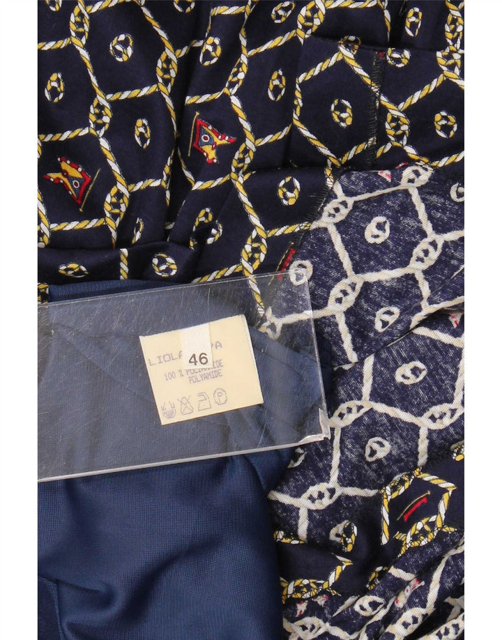 Vintage Womens A-Line Skirt IT 46 Large W26 Navy Blue Geometric Polyamide