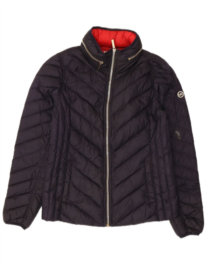 Michael Kors Womens Hooded Padded Jacket UK 14 Medium Navy Blue Polyester