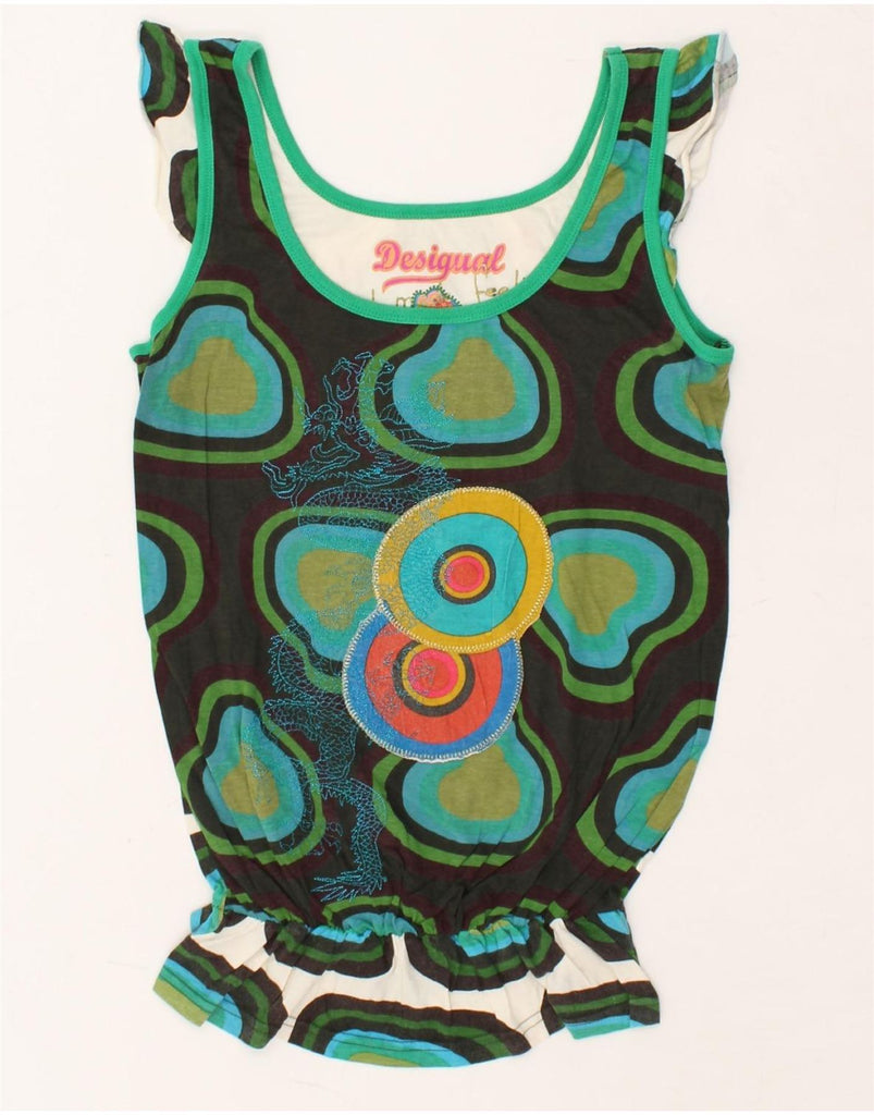 DESIGUAL Womens Graphic Vest Top UK 12 Medium Green Floral | Vintage Desigual | Thrift | Second-Hand Desigual | Used Clothing | Messina Hembry 