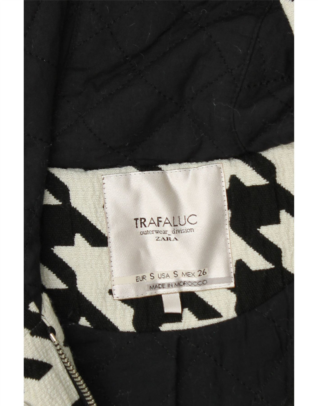 ZARA Womens Oversized Windbreaker Coat UK 10 Small White Houndstooth