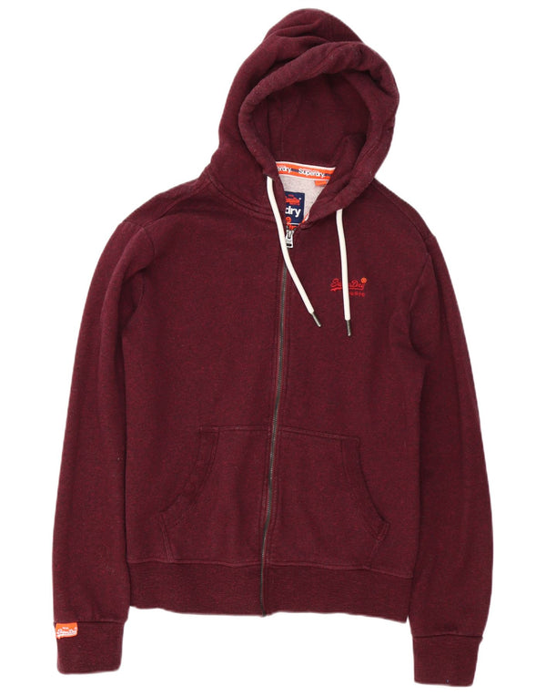 Superdry Mens Zip Hoodie Sweater Small Burgundy Flecked Cotton
