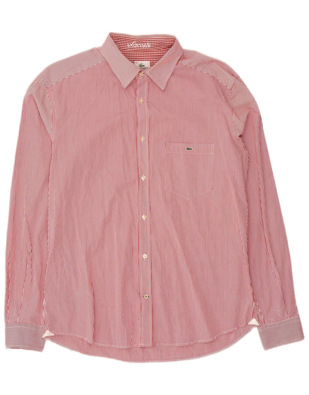 Lacoste Mens Shirt Size 42 Large Red Pinstripe Cotton