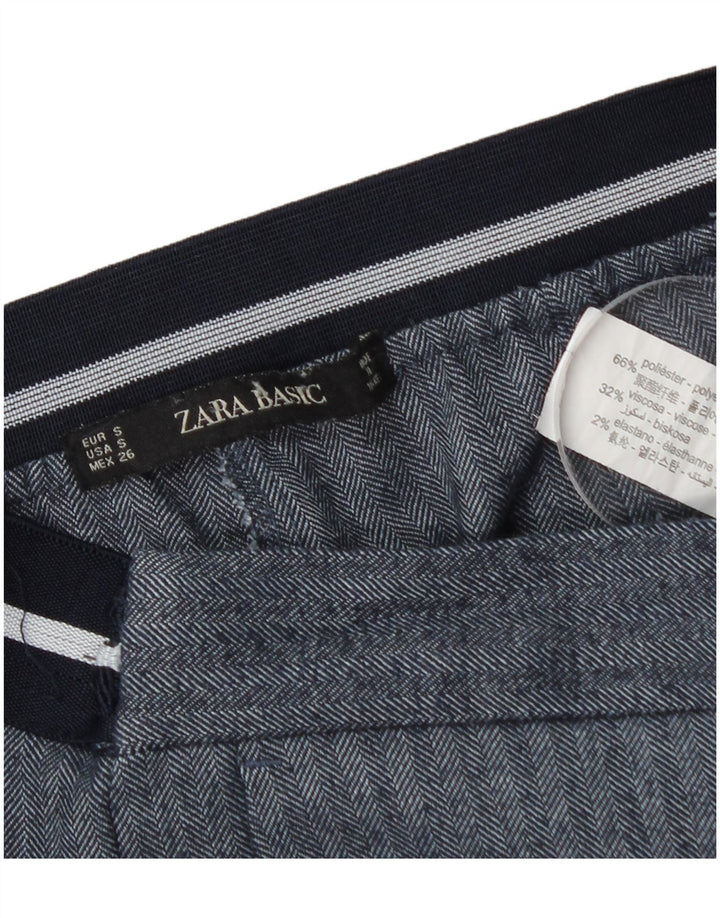 Zara Womens Slim Chino Trousers Small W26 L27 Blue Herringbone Polyester