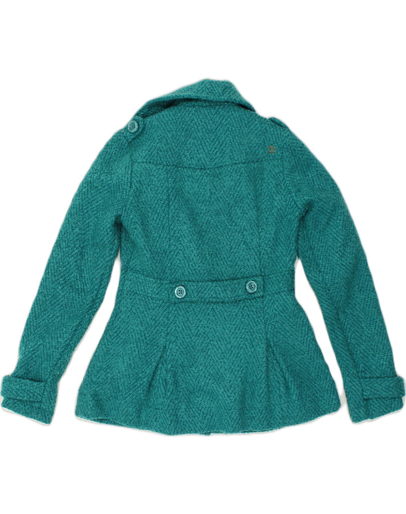 BILLABONG Womens Double Breasted Overcoat UK 8 Small Turquoise Polyester | Vintage Billabong | Thrift | Second-Hand Billabong | Used Clothing | Messina Hembry 