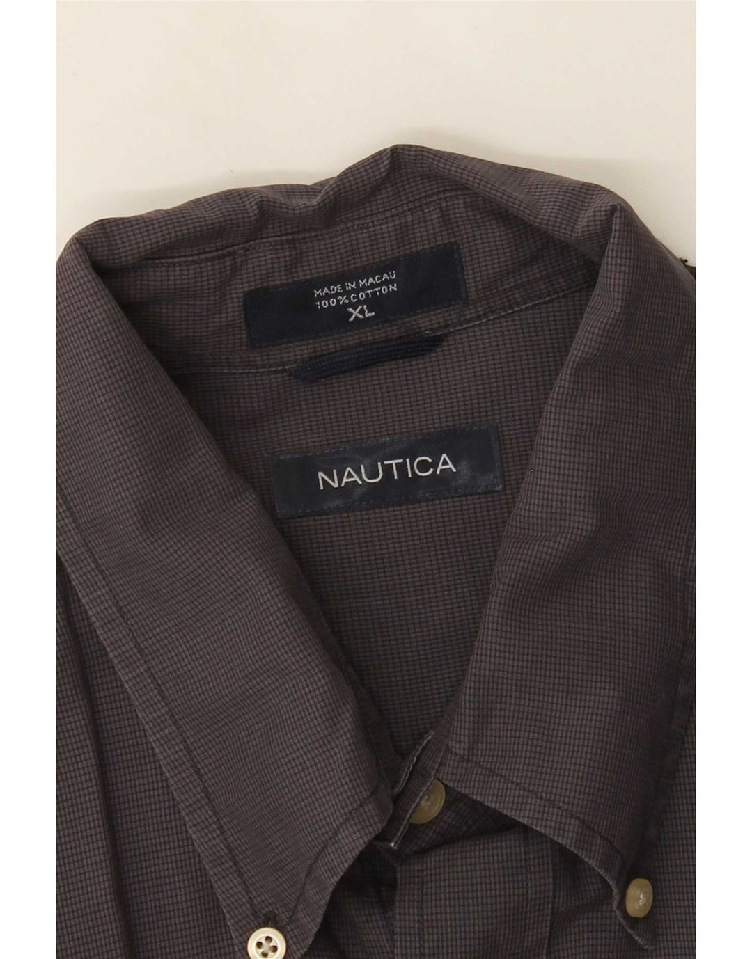 Nautica Mens Shirt XL Grey Gingham Cotton