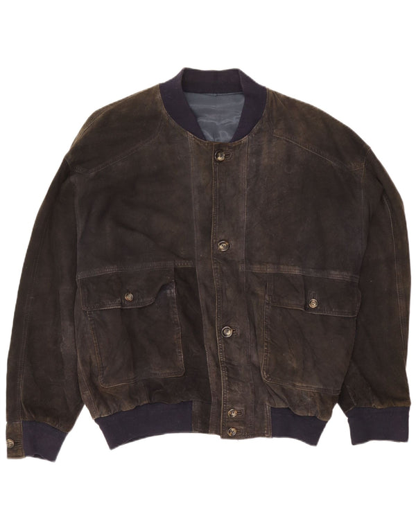 Vintage Mens Suede Bomber Jacket UK 42 XL Grey Leather