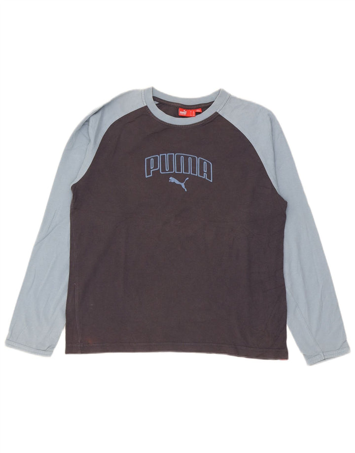 Puma Boys Graphic Top Long Sleeve 13-14 Years Grey Colourblock Cotton